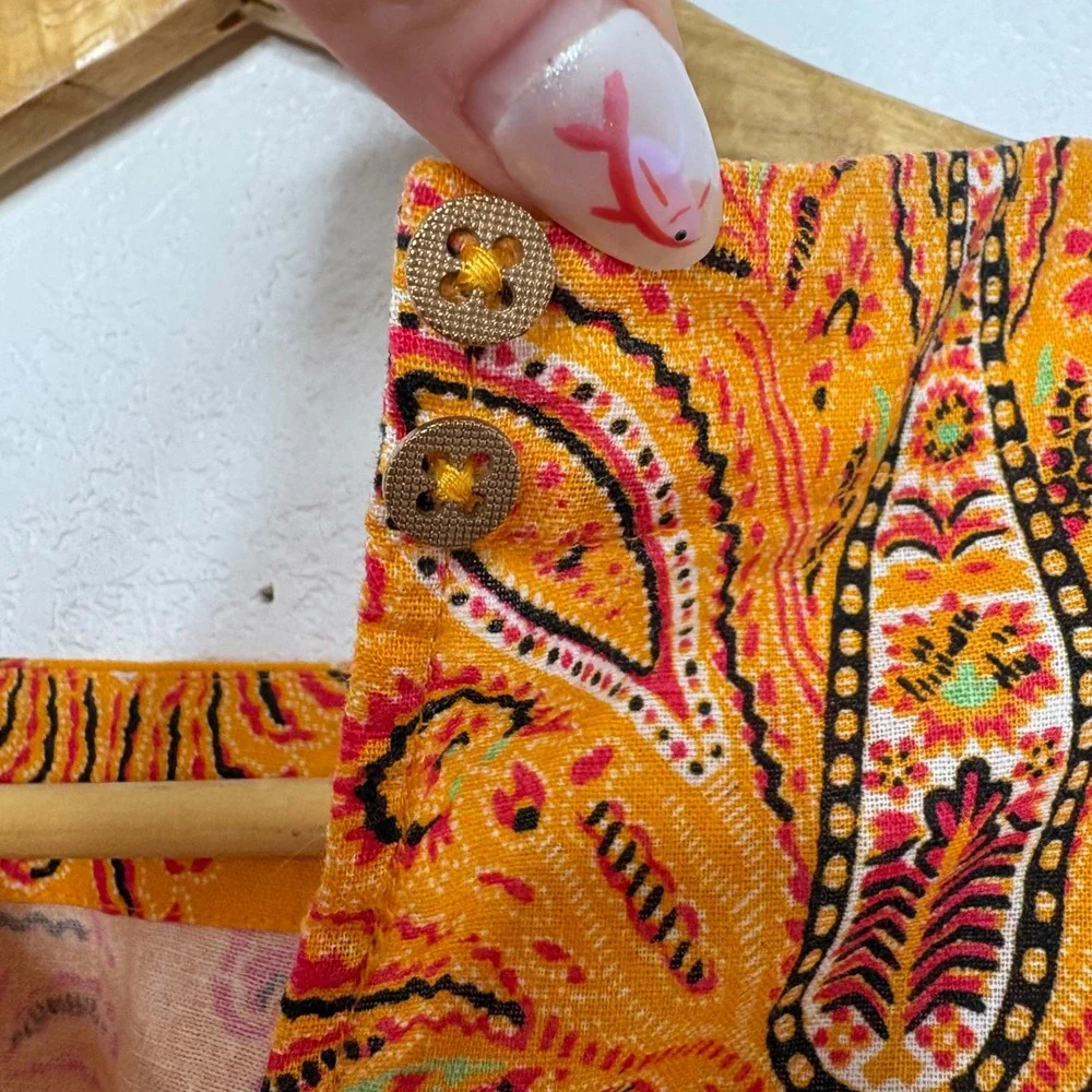 BOTEH Calla Crop Top Ochre Orange Paisley Linen Cotton Balloon Sleeve Size 1 - Picture 3 of 10
